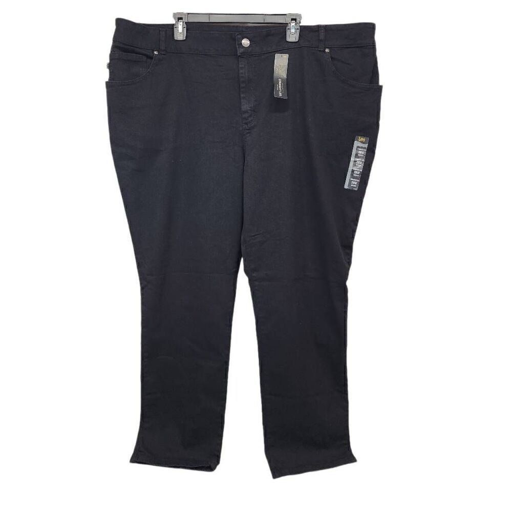 Lee Women's Plus Size 28W Mid Rise Relaxed Fit Straight Leg Jeans Black NWT P14
